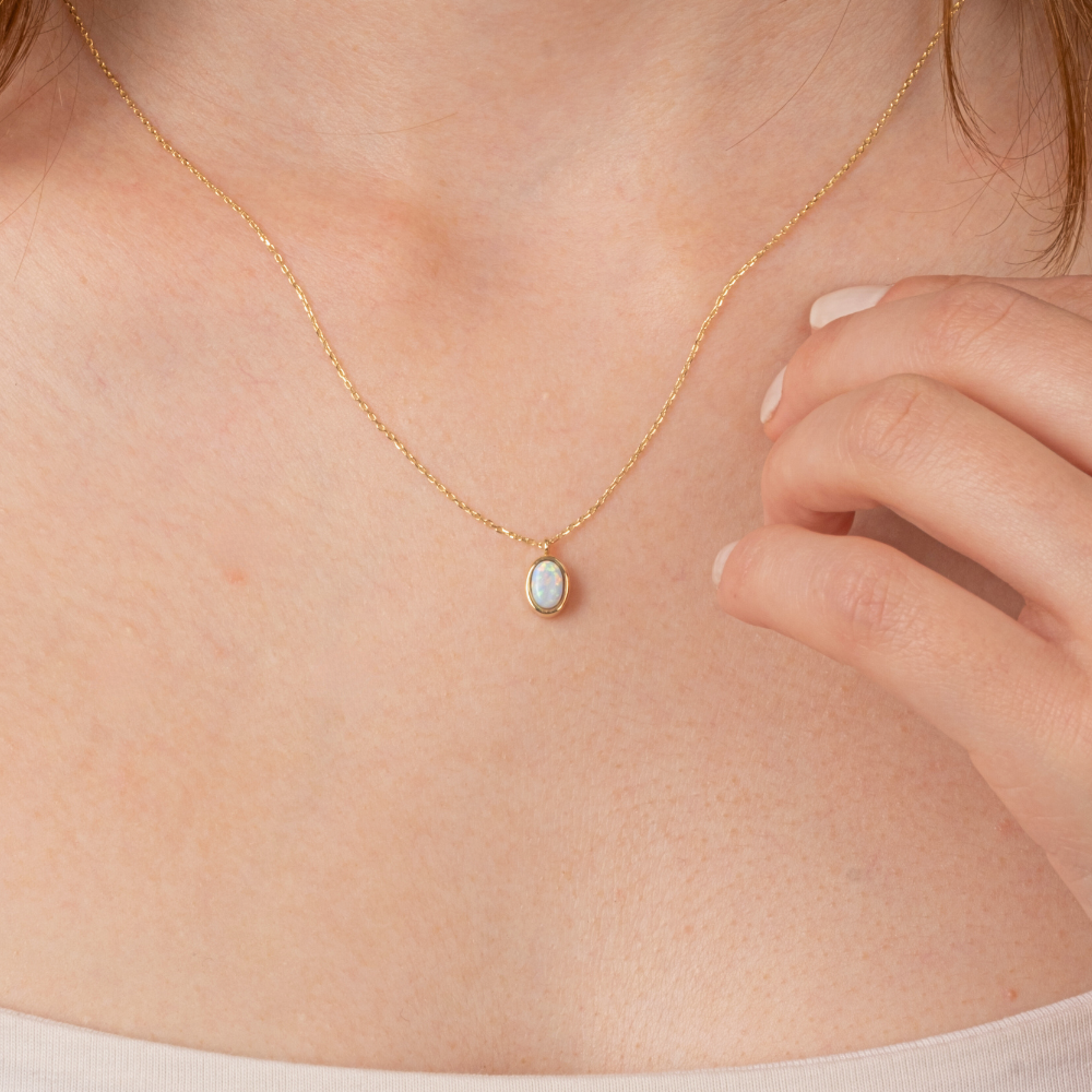 FasekGoldKOLYELERAltın Kolye - Opal Oval Taşlı 14 Ayar Altın Kolye