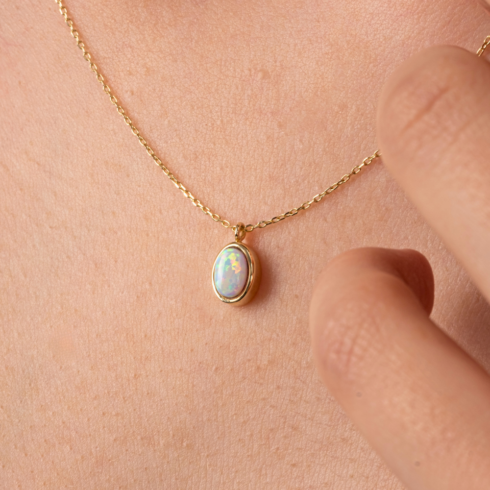 FasekGoldKOLYELERAltın Kolye - Opal Oval Taşlı 14 Ayar Altın Kolye