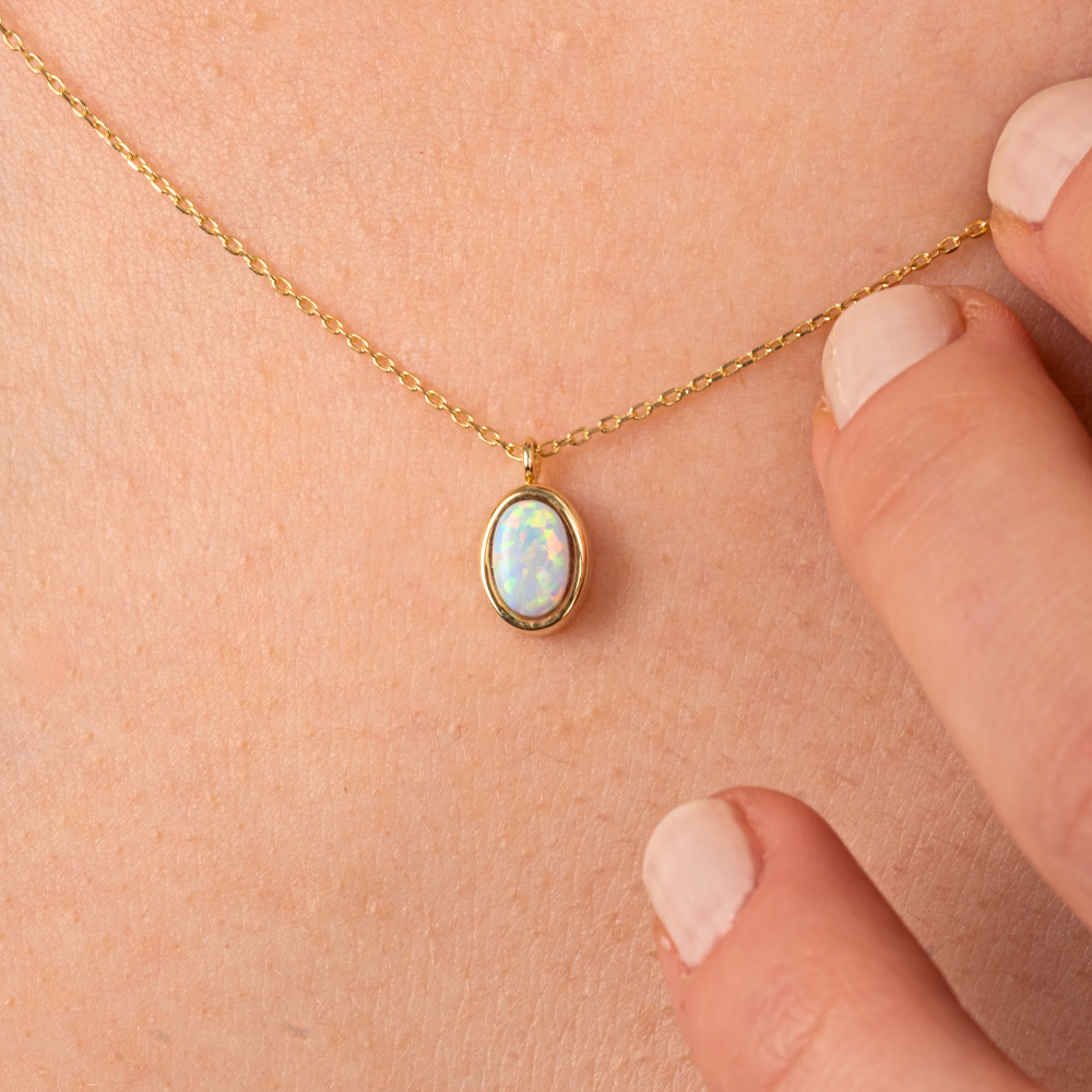 FasekGoldKOLYELERAltın Kolye - Opal Oval Taşlı 14 Ayar Altın Kolye