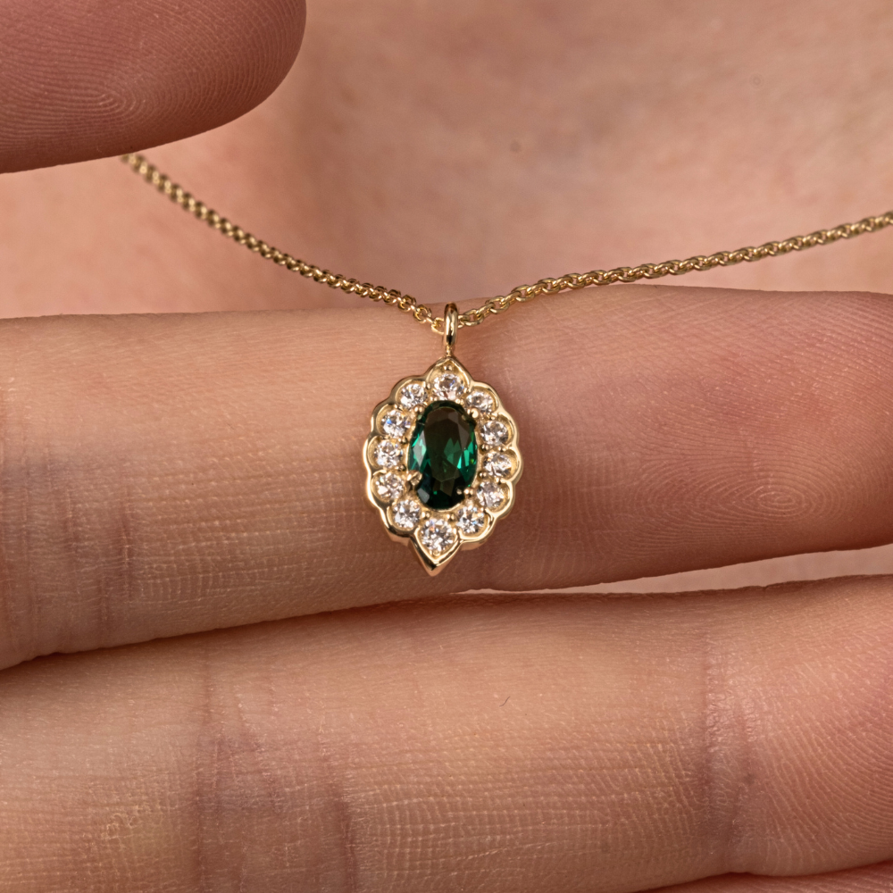 FasekGoldKOLYELERAltın Kolye - Zümrüt Oval Taşlı 14 Ayar Altın Kolye