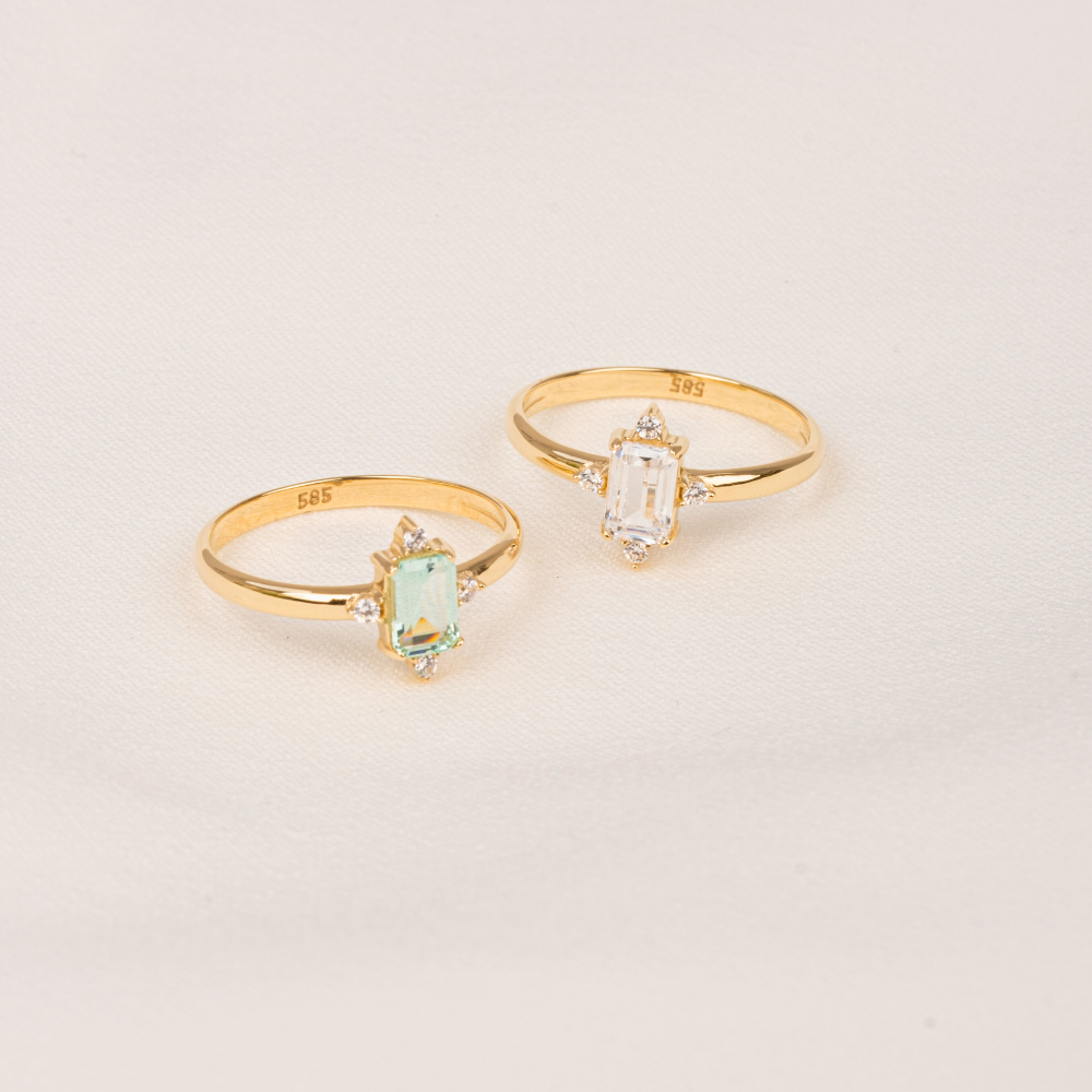 FasekGoldYÜZÜKLERAltın Yüzük - 14 Ayar Altın 0.95 Karat Radyant Kesim Topaz Taşlı Yüzük - Hediyelik Altın Yüzük