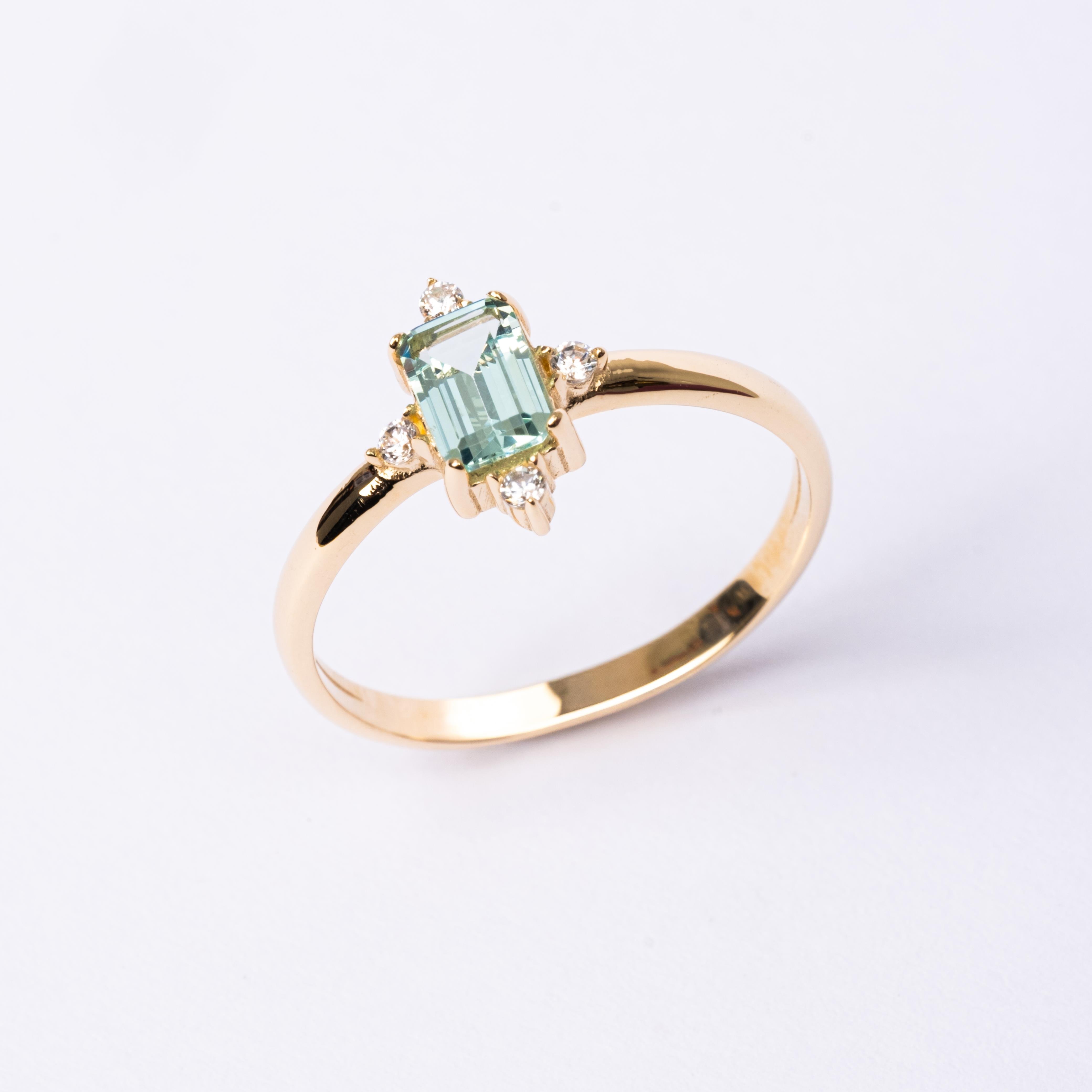 FasekGoldYÜZÜKLERAltın Yüzük - 14 Ayar Altın 0.95 Karat Radyant Kesim Topaz Taşlı Yüzük - Hediyelik Altın Yüzük