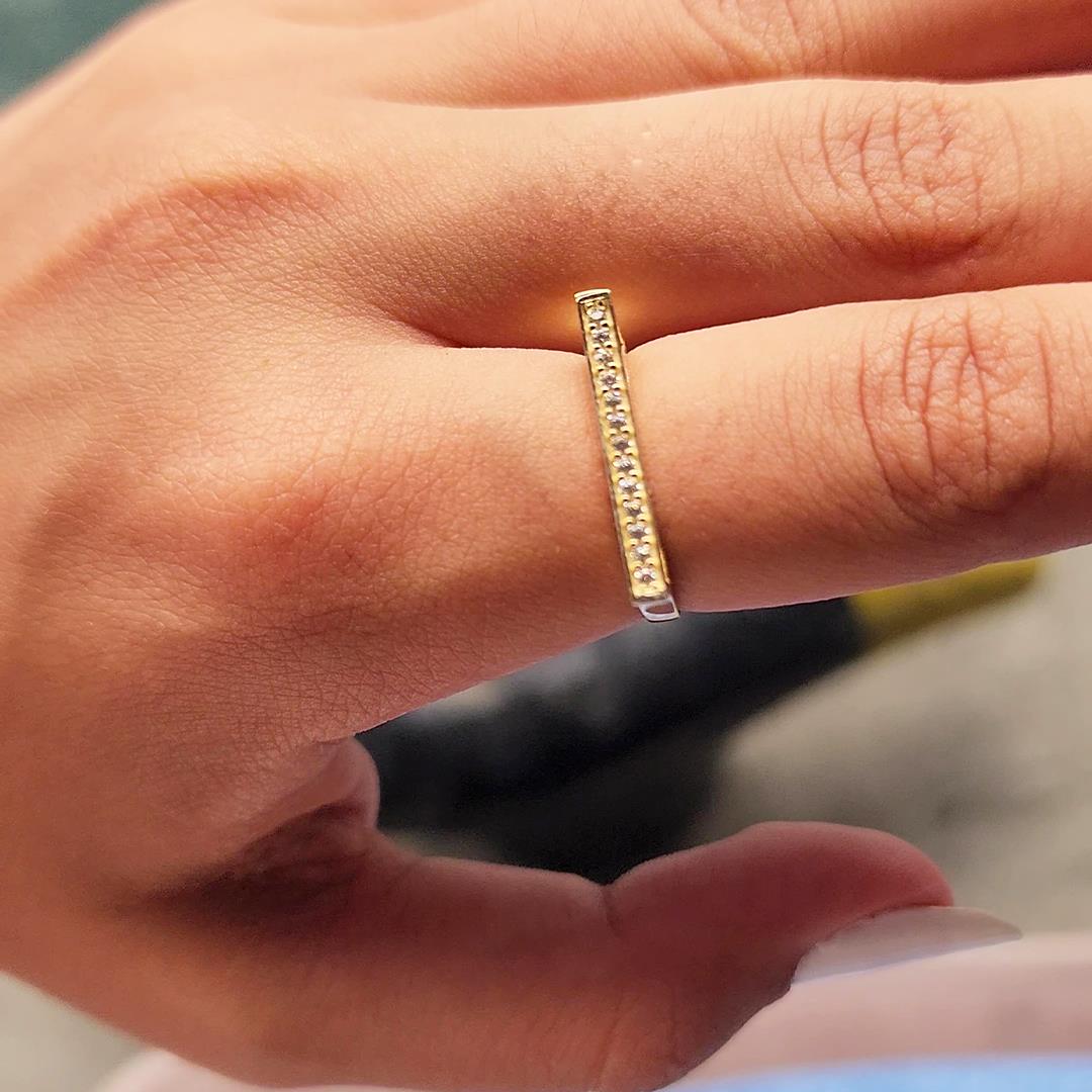FasekGoldYÜZÜKLERAltın Yüzük - 14 Ayar Altın Çizgi Sıra Swarovski Taşlı Yüzük - Anneler Gününe Hediye Altın Yüzük