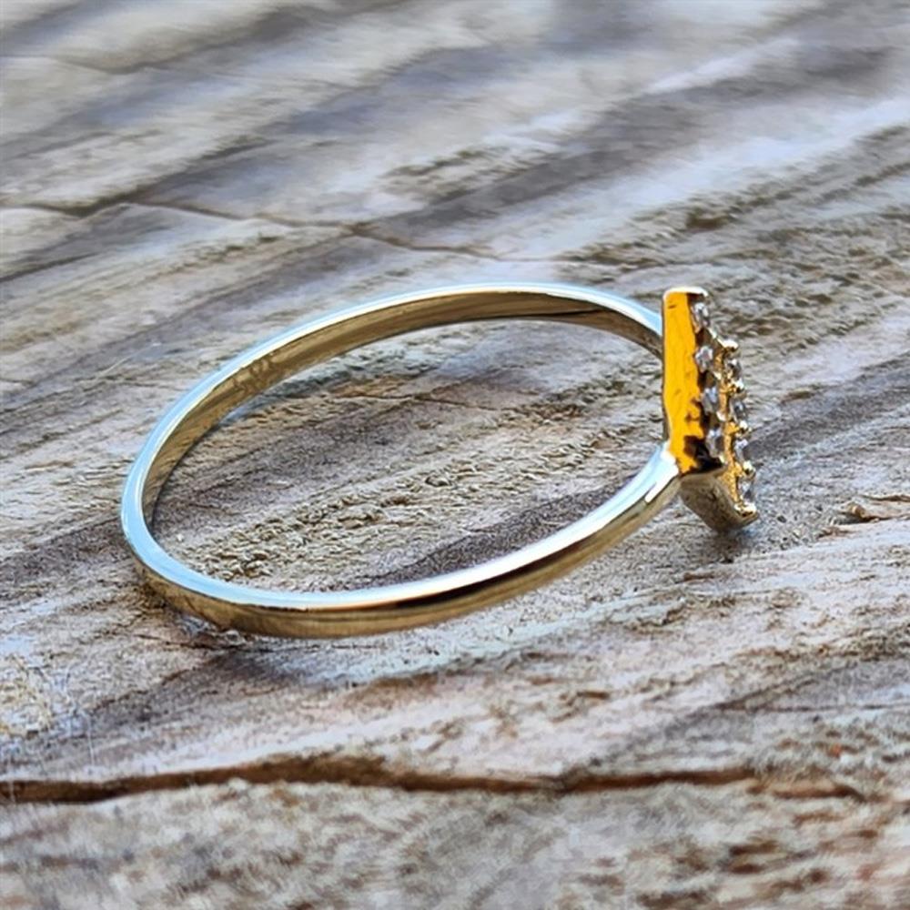 FasekGoldYÜZÜKLERAltın Yüzük - 14 Ayar Altın Fantezi Dörtgen Swarovski Taşlı Minimal Yüzük - Minimal Altın Yüzük