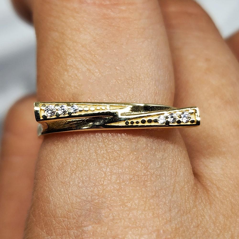 FasekGoldYÜZÜKLERAltın Yüzük - 14 Ayar Altın Fantezi Swarovski Taşlı Gösterişli Yüzük - Anneler Günü Altın Yüzük