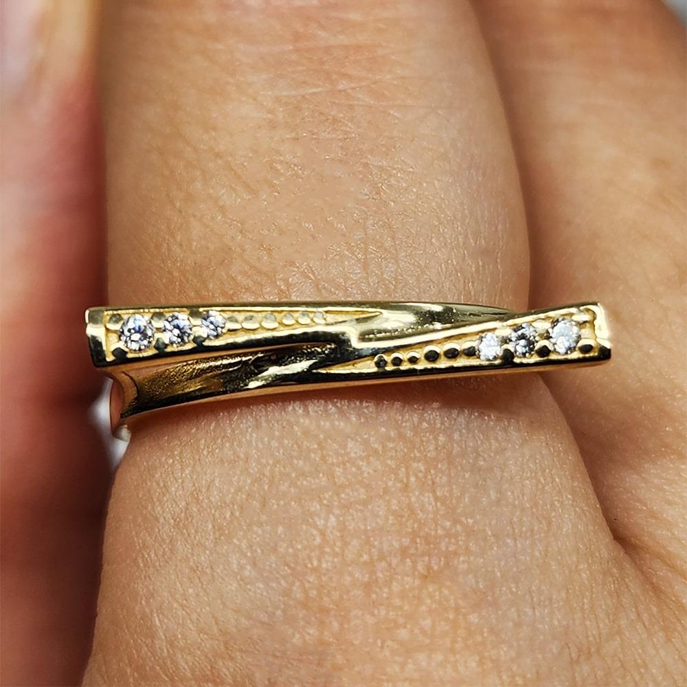 FasekGoldYÜZÜKLERAltın Yüzük - 14 Ayar Altın Fantezi Swarovski Taşlı Gösterişli Yüzük - Anneler Günü Altın Yüzük