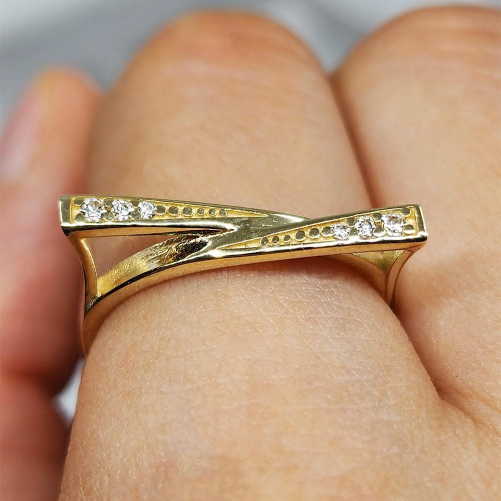FasekGoldYÜZÜKLERAltın Yüzük - 14 Ayar Altın Fantezi Swarovski Taşlı Gösterişli Yüzük - Anneler Günü Altın Yüzük