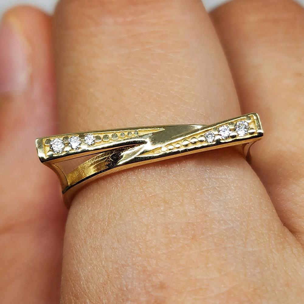 FasekGoldYÜZÜKLERAltın Yüzük - 14 Ayar Altın Fantezi Swarovski Taşlı Gösterişli Yüzük - Anneler Günü Altın Yüzük