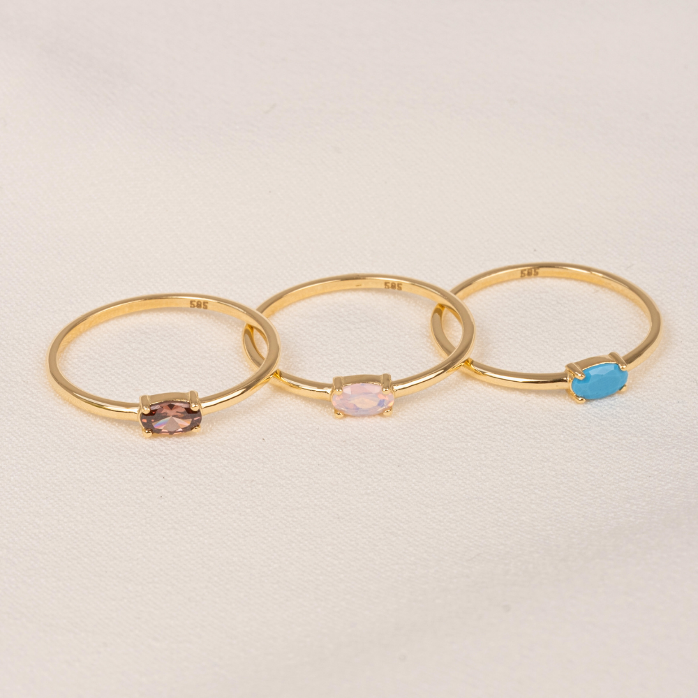 FasekGoldYÜZÜKLERAltın Yüzük - 14 Ayar Tektaş Altın 0.50 Karat Oval Sade Minimal Pembe Kuvars Yüzük
