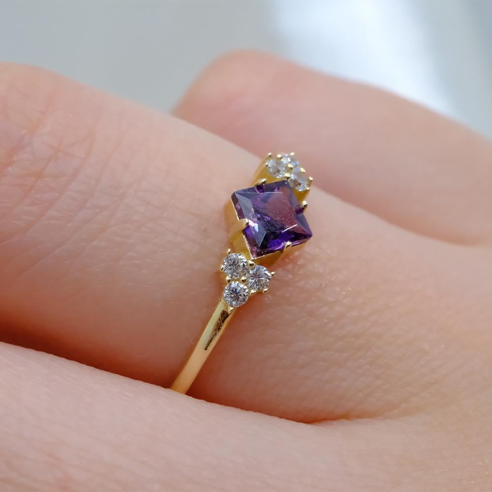 FasekGoldGÜMÜŞAmetist Taşlı Caroline Alyans Yüzük-0.40 Karat Topaz Evlilik Teklifi 925 Ayar Kadın Gümüş Yüzük