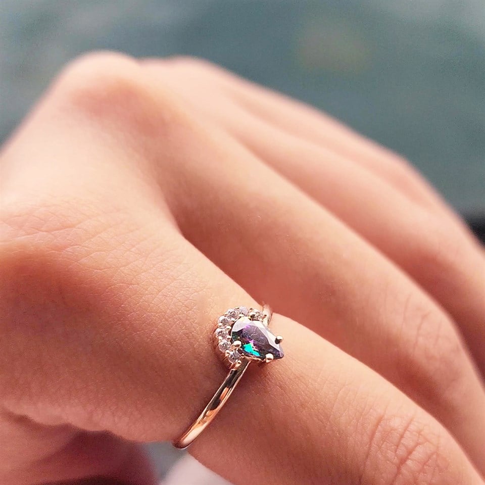 Huma GoldGÜMÜŞAnna 0.48 CT Mistik Topaz Kraliyet Tacı Pırlanta Montörü 925 Ayar Kadın Yüzük-Gümüş Kraliyet Yüzük