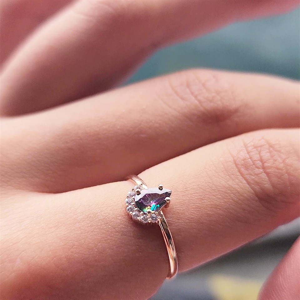 Huma GoldGÜMÜŞAnna 0.48 CT Mistik Topaz Kraliyet Tacı Pırlanta Montörü 925 Ayar Kadın Yüzük-Gümüş Kraliyet Yüzük