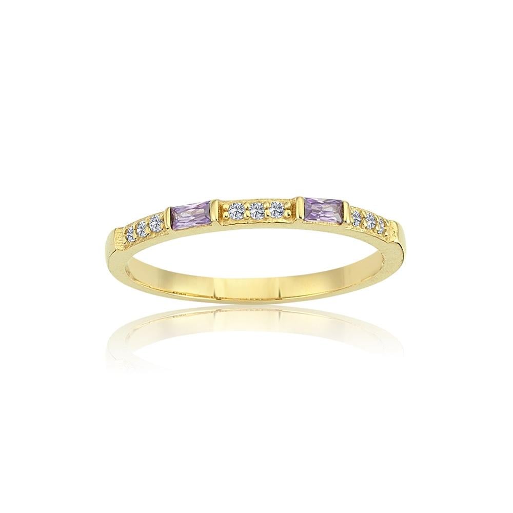 FasekGoldYÜZÜKLER0,10 CT Baget (Ametist) 0,18 CT Pırlanta (Signity Swarovski) Taşlı Sıralı 14 Ayar Kadın Altın Alyans