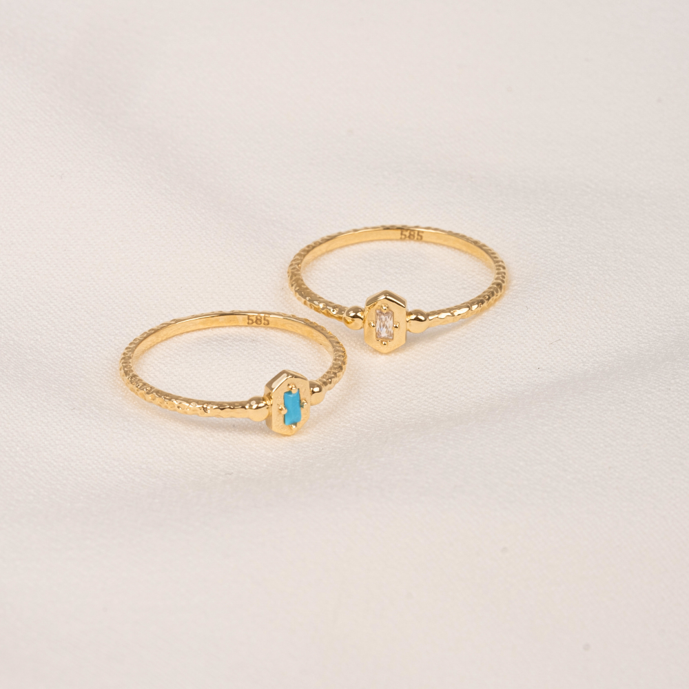 FasekGoldYÜZÜKLERBaget Altın Yüzük - 14 Ayar Altın Baget Swarovski Taşlı Minimal Özel Tasarım Yüzük