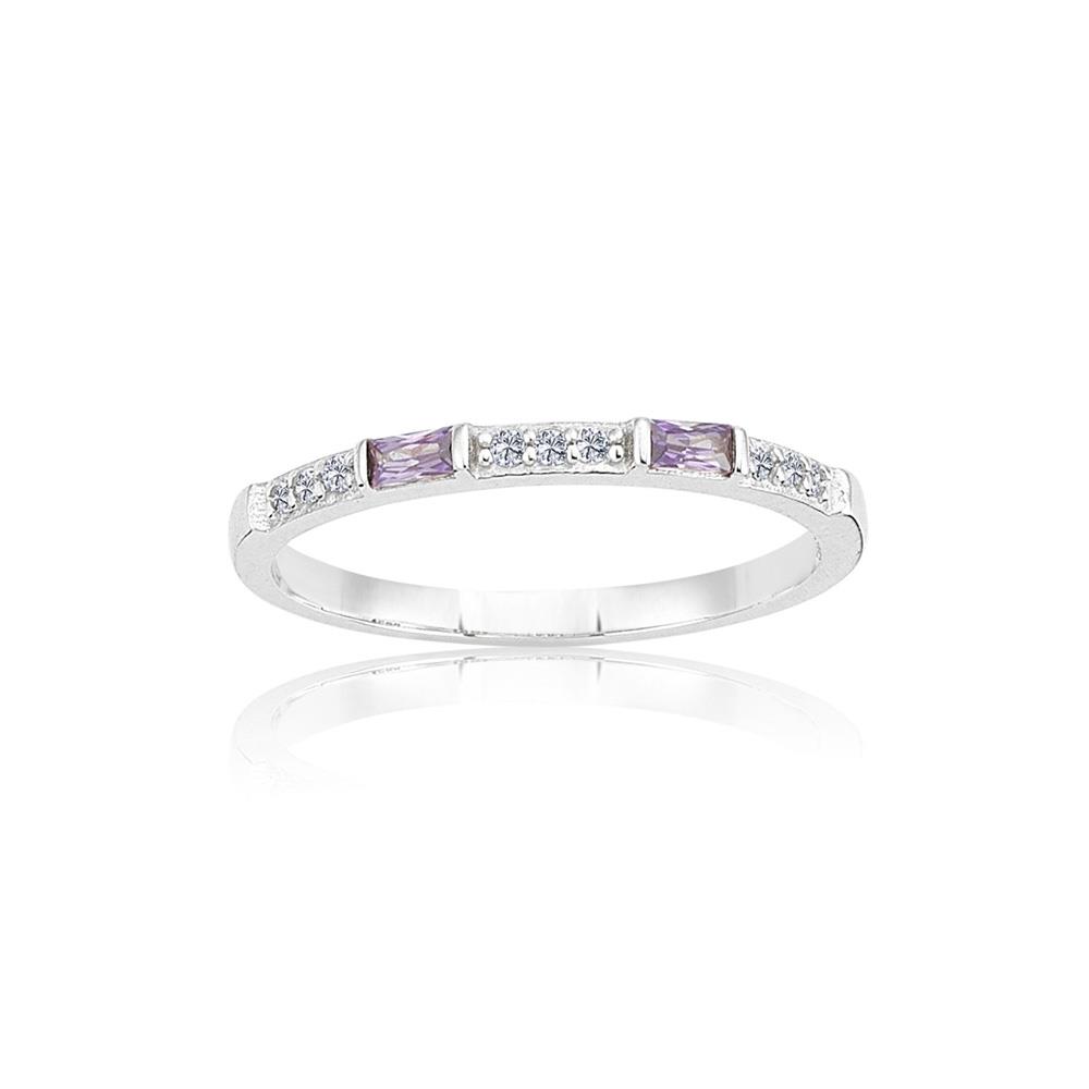 FasekGoldYÜZÜKLER0,10 CT Baget (Ametist) 0,18 CT Pırlanta (Signity Swarovski) Taşlı Sıralı 14 Ayar Kadın Altın Alyans