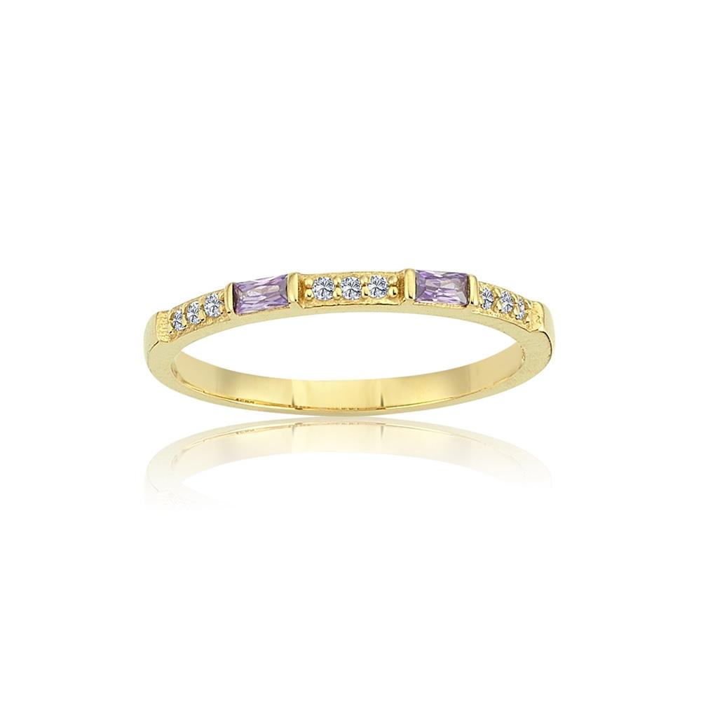 FasekGoldYÜZÜKLER0,10 CT Baget (Ametist) 0,18 CT Pırlanta (Signity Swarovski) Taşlı Sıralı 14 Ayar Kadın Altın Alyans
