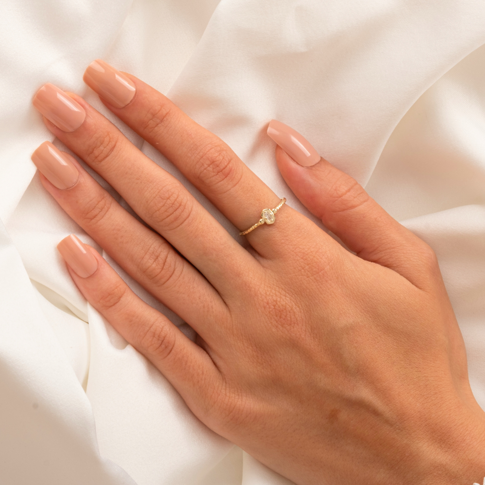 FasekGoldYÜZÜKLERBaget Altın Yüzük - 14 Ayar Altın Baget Swarovski Taşlı Minimal Özel Tasarım Yüzük