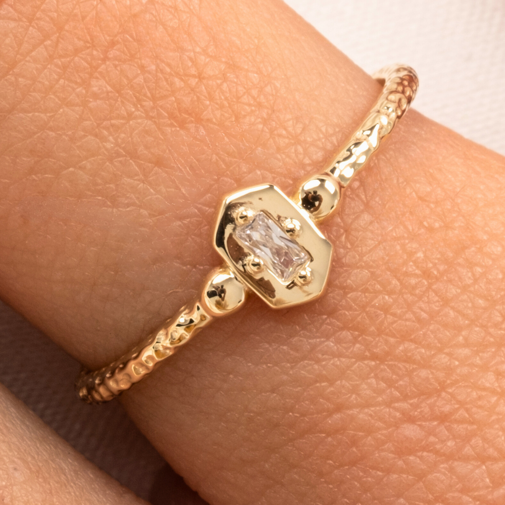 FasekGoldYÜZÜKLERBaget Altın Yüzük - 14 Ayar Altın Baget Swarovski Taşlı Minimal Özel Tasarım Yüzük