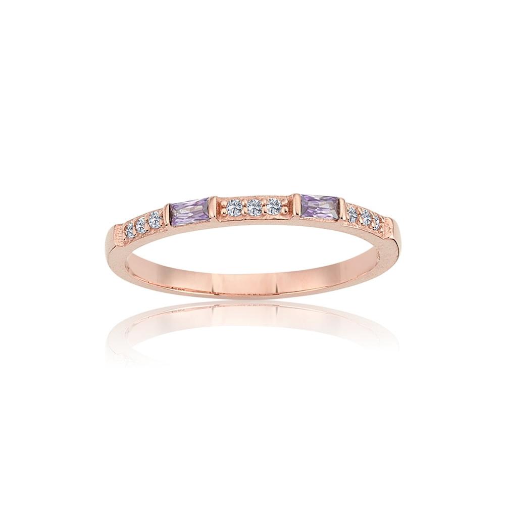 FasekGoldYÜZÜKLER0,10 CT Baget (Ametist) 0,18 CT Pırlanta (Signity Swarovski) Taşlı Sıralı 14 Ayar Kadın Altın Alyans