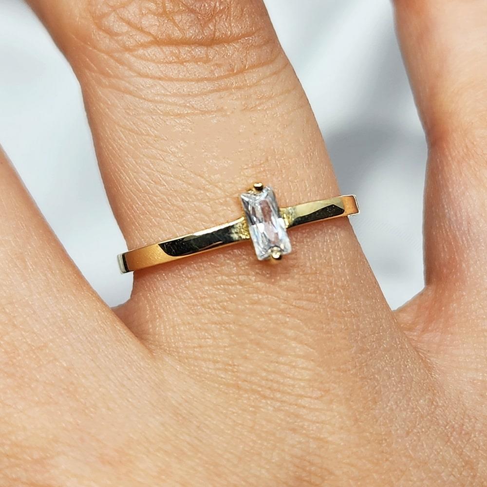 FasekGoldYÜZÜKLERBaget Altın Yüzük - 14 Ayar Altın Fantazi Swarovski Taşlı Tek Taş Yüzük - Tektaş Altın Yüzük