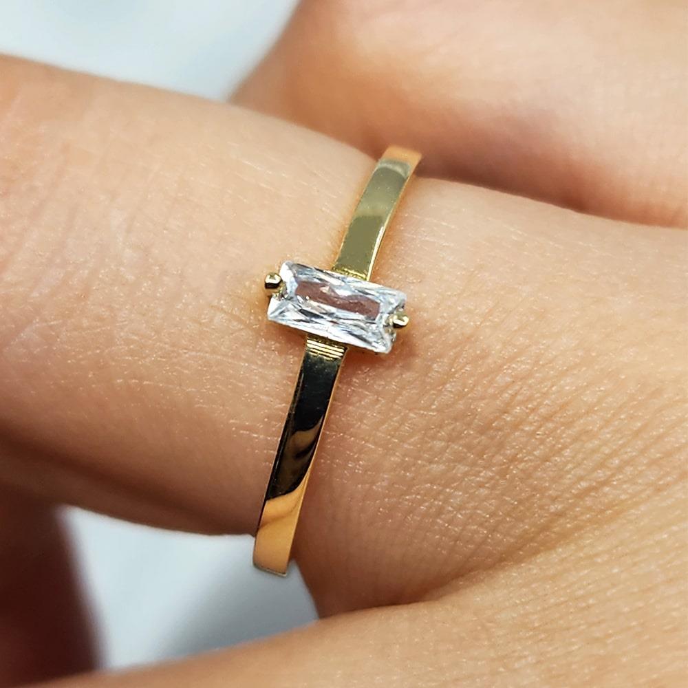 FasekGoldYÜZÜKLERBaget Altın Yüzük - 14 Ayar Altın Fantazi Swarovski Taşlı Tek Taş Yüzük - Tektaş Altın Yüzük