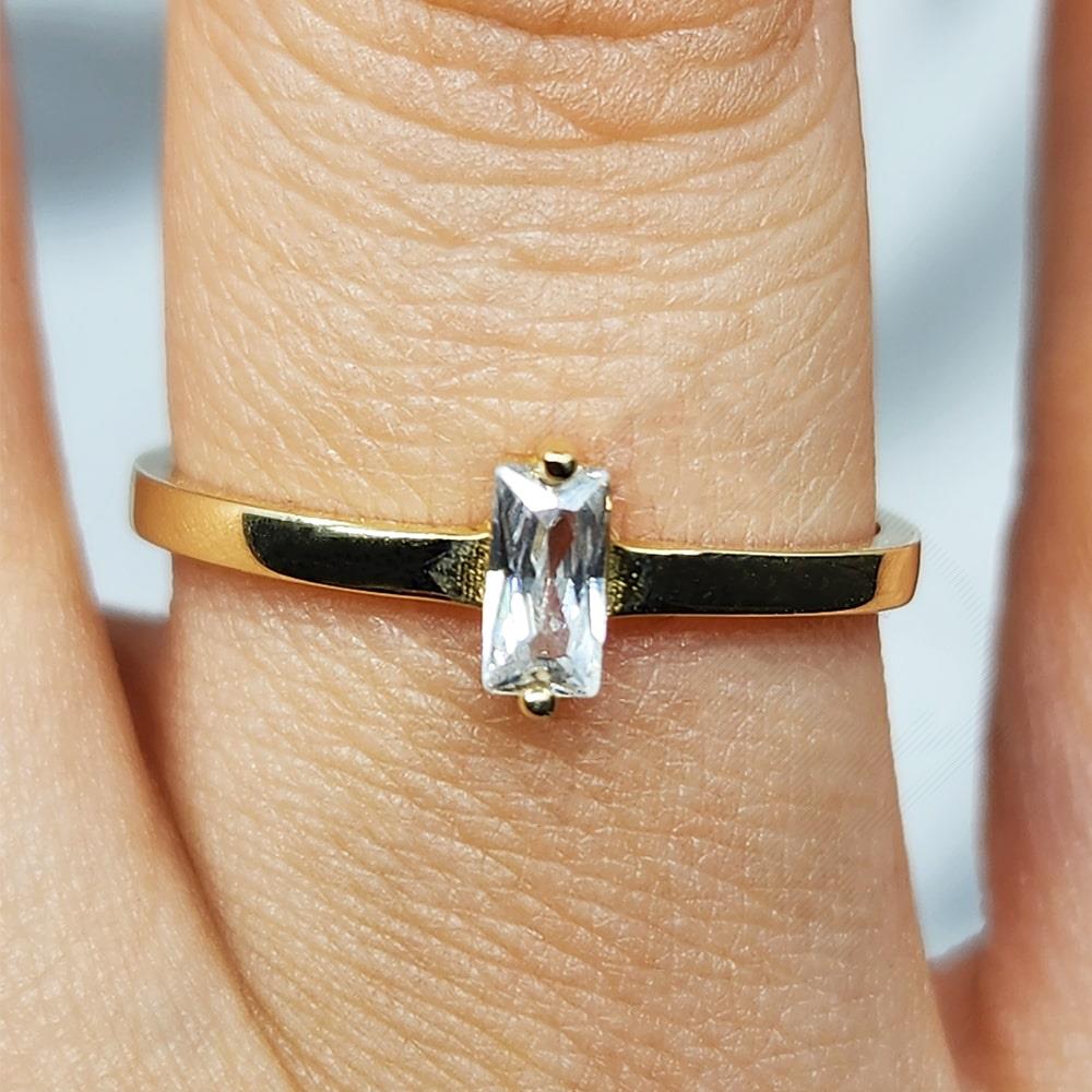 FasekGoldYÜZÜKLERBaget Altın Yüzük - 14 Ayar Altın Fantazi Swarovski Taşlı Tek Taş Yüzük - Tektaş Altın Yüzük