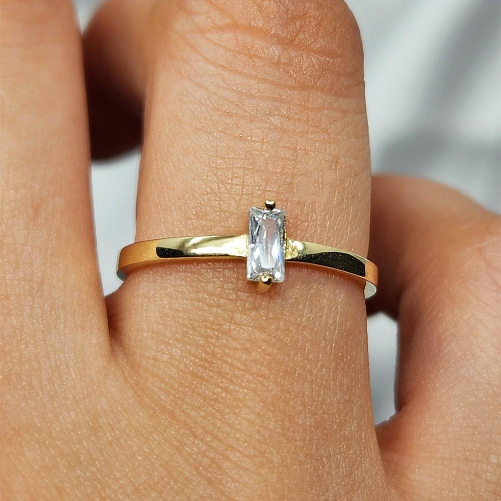 FasekGoldYÜZÜKLERBaget Altın Yüzük - 14 Ayar Altın Fantazi Swarovski Taşlı Tek Taş Yüzük - Tektaş Altın Yüzük
