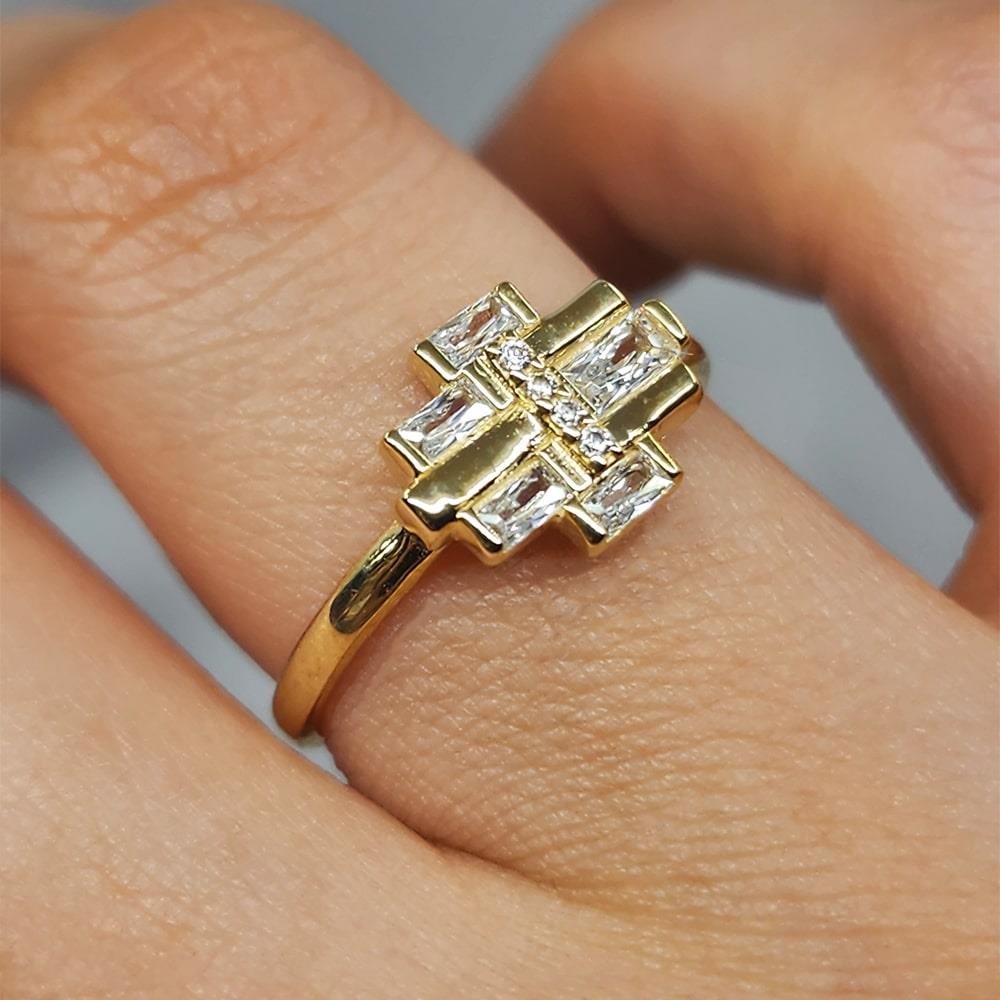 FasekGoldYÜZÜKLERBaget Altın Yüzük - 14 Ayar Altın Fantazi Swarovski Taşlı Baget Tasarım Yüzük