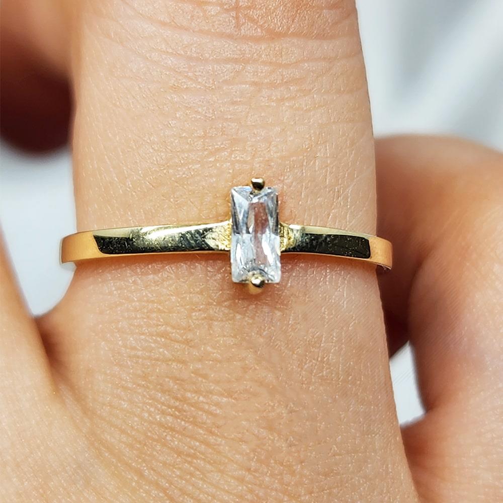 FasekGoldYÜZÜKLERBaget Altın Yüzük - 14 Ayar Altın Fantazi Swarovski Taşlı Tek Taş Yüzük - Tektaş Altın Yüzük