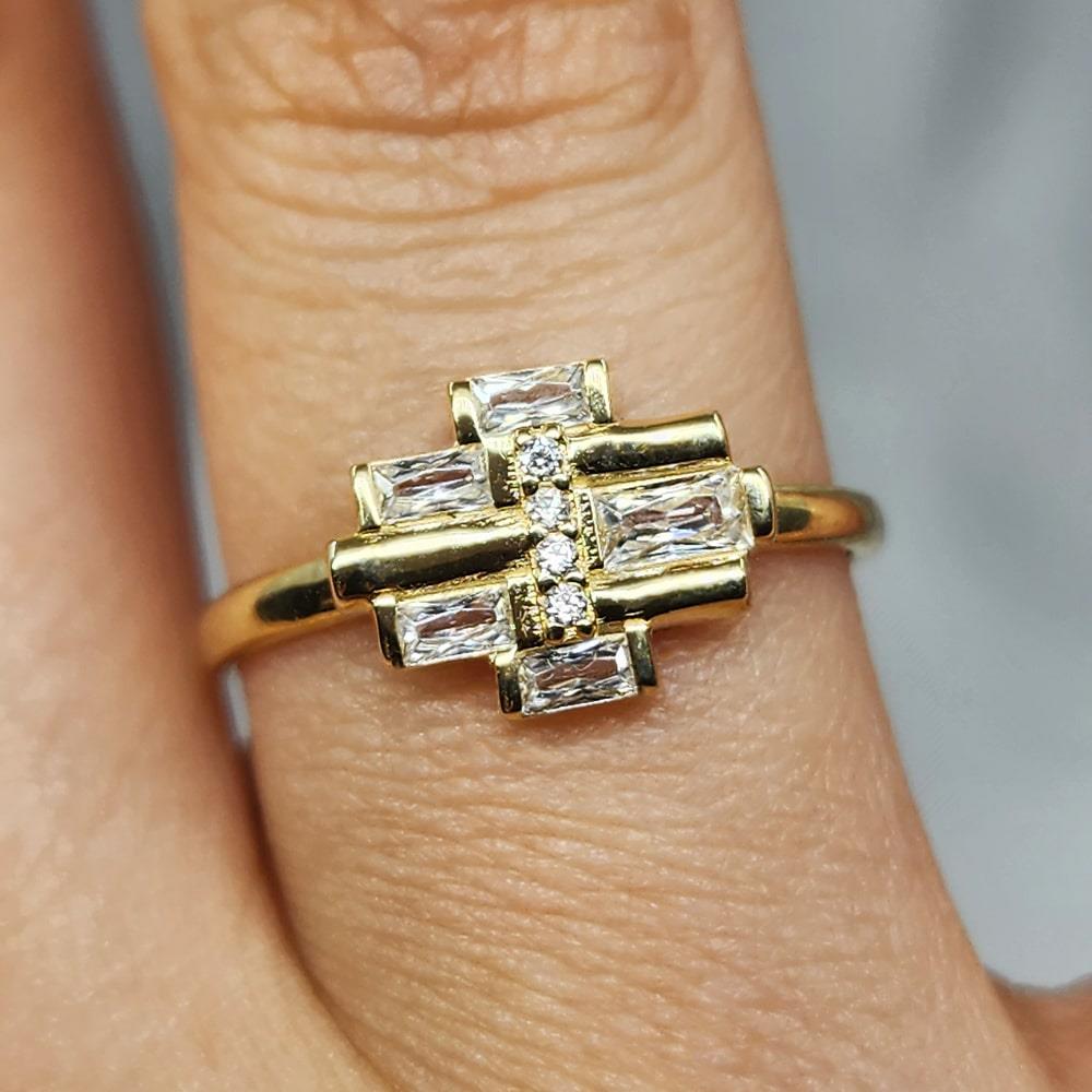 FasekGoldYÜZÜKLERBaget Altın Yüzük - 14 Ayar Altın Fantazi Swarovski Taşlı Baget Tasarım Yüzük