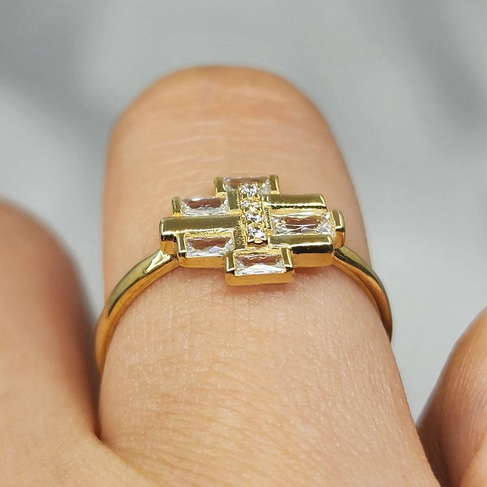 FasekGoldYÜZÜKLERBaget Altın Yüzük - 14 Ayar Altın Fantazi Swarovski Taşlı Baget Tasarım Yüzük