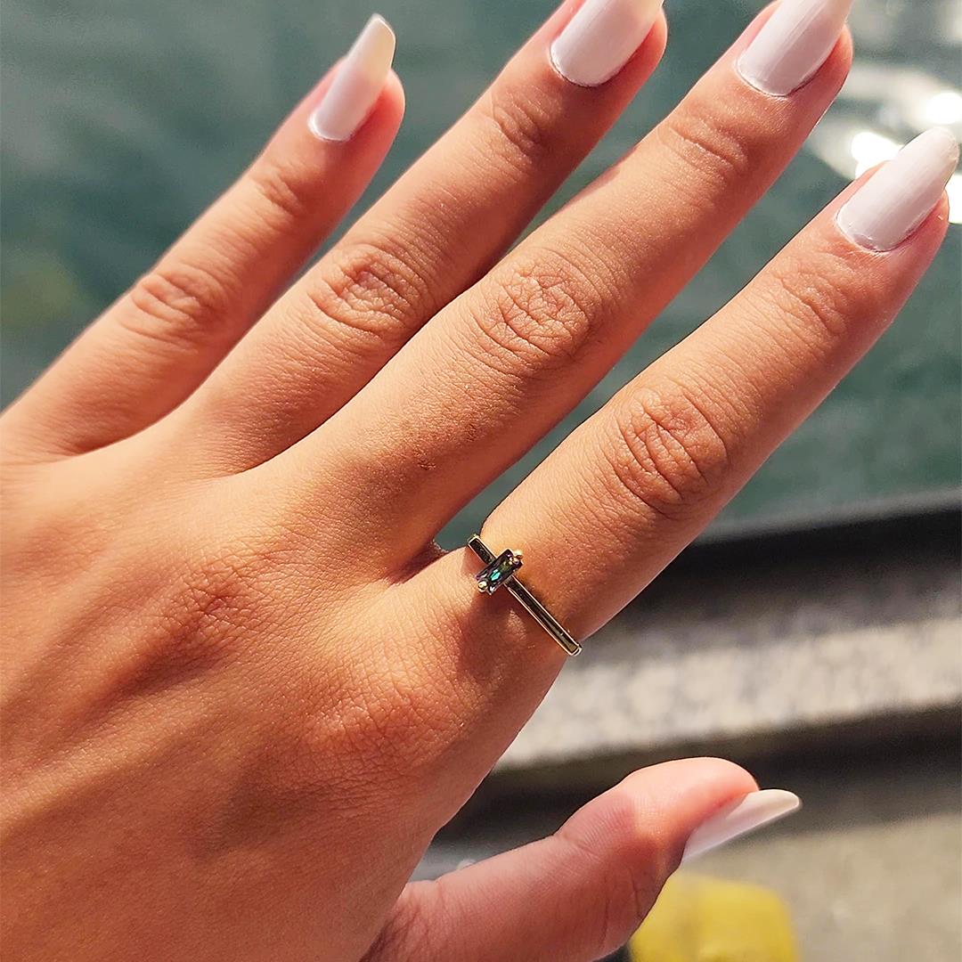 FasekGoldYÜZÜKLERBaget Altın Yüzük - 14 Ayar Altın Mistik Topaz Baget Taşlı Minimal Yüzük - Minimal Altın Yüzük