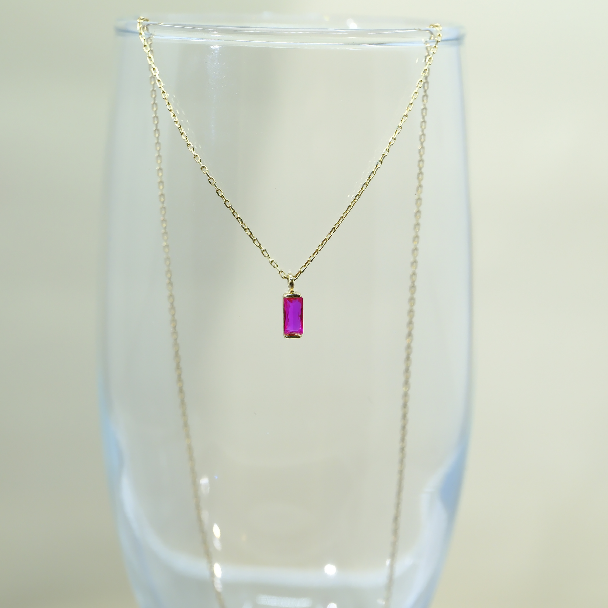 FasekGoldGÜMÜŞBaget Tektaş Kolye-Ruby (Yakut) Taşlı Gümüş Baget Kolye