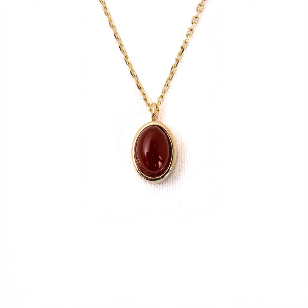 Fasek GoldKOLYELERBombeli Ruby Taşlı Sade Minimal Tasarım 14 Ayar Altın Kolye