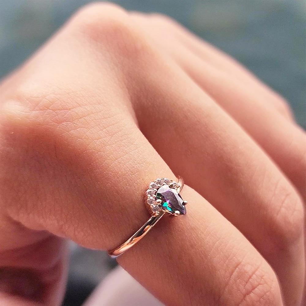 FasekGoldYÜZÜKLERAnna 0.48 CT Mistik Topaz Kraliyet Tacı Pırlanta Montörü 14 Ayar Kadın Yüzük-Altın Kraliyet Yüzük