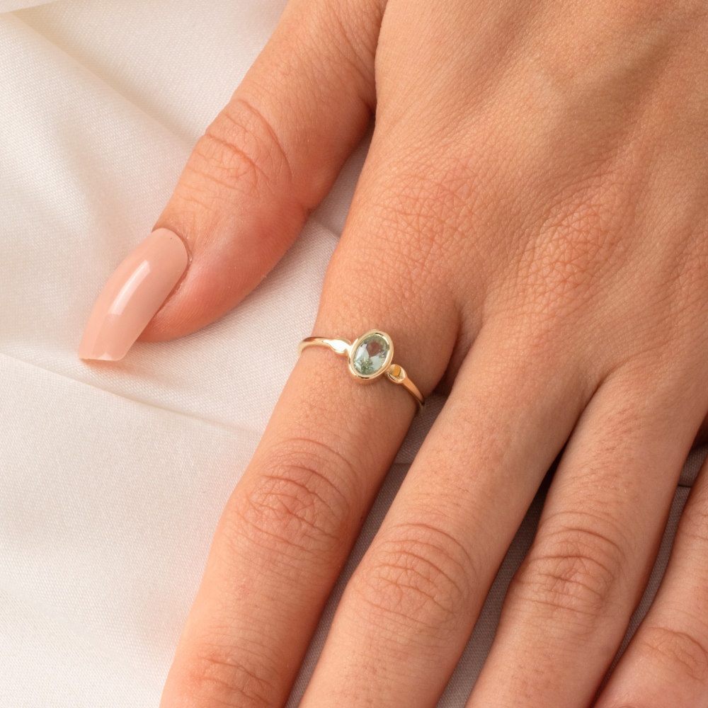 FasekGoldGÜMÜŞGreen Taşlı Tek Taş Evlilik Teklifi Yüzüğü-0.90 Karat Kristal Opal 925 Ayar Gümüş Yüzük