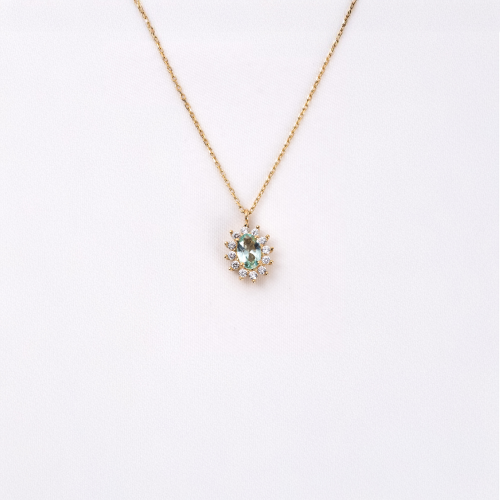 Huma GoldKOLYELERGreen Topaz 0,90 CT (Nano Yeşim Taşı) 0,24 CT Pırlanta (Sıgnty) Anturaj 14 Ayar Altın Kolye
