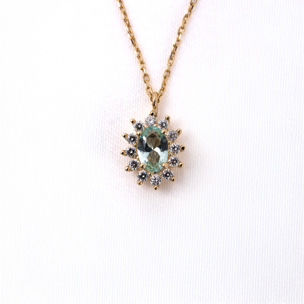 Huma GoldKOLYELERGreen Topaz 0,90 CT (Nano Yeşim Taşı) 0,24 CT Pırlanta (Sıgnty) Anturaj 14 Ayar Altın Kolye