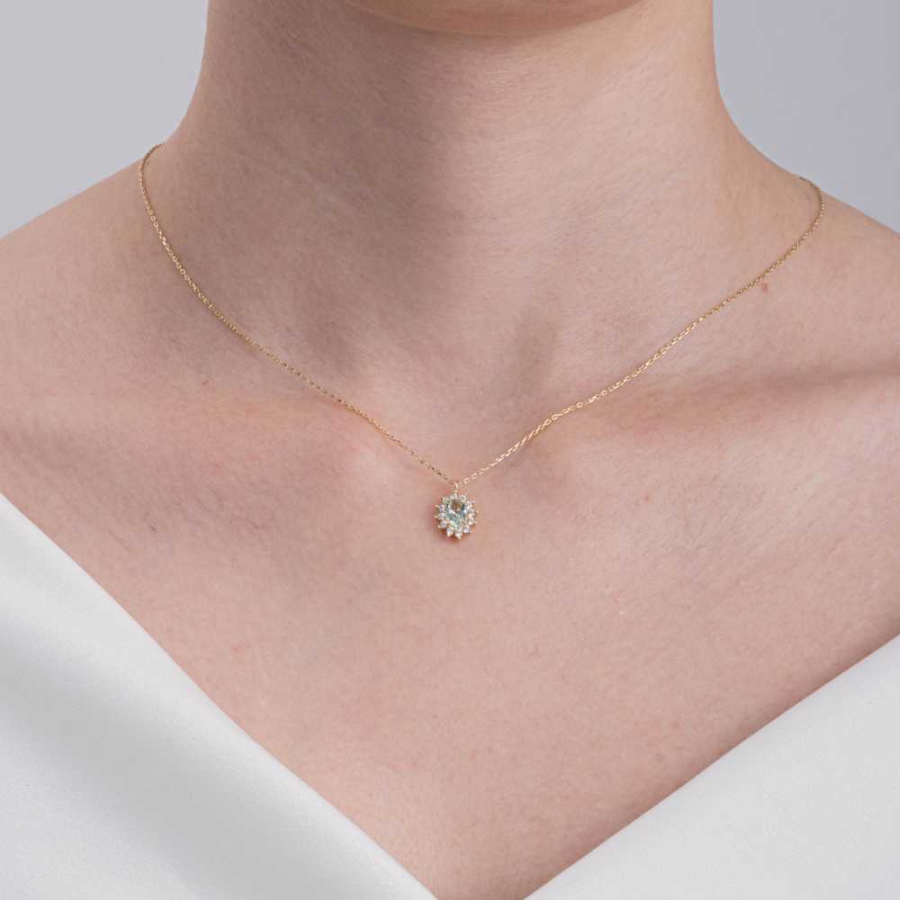 Huma GoldKOLYELERGreen Topaz 0,90 CT (Nano Yeşim Taşı) 0,24 CT Pırlanta (Sıgnty) Anturaj 14 Ayar Altın Kolye
