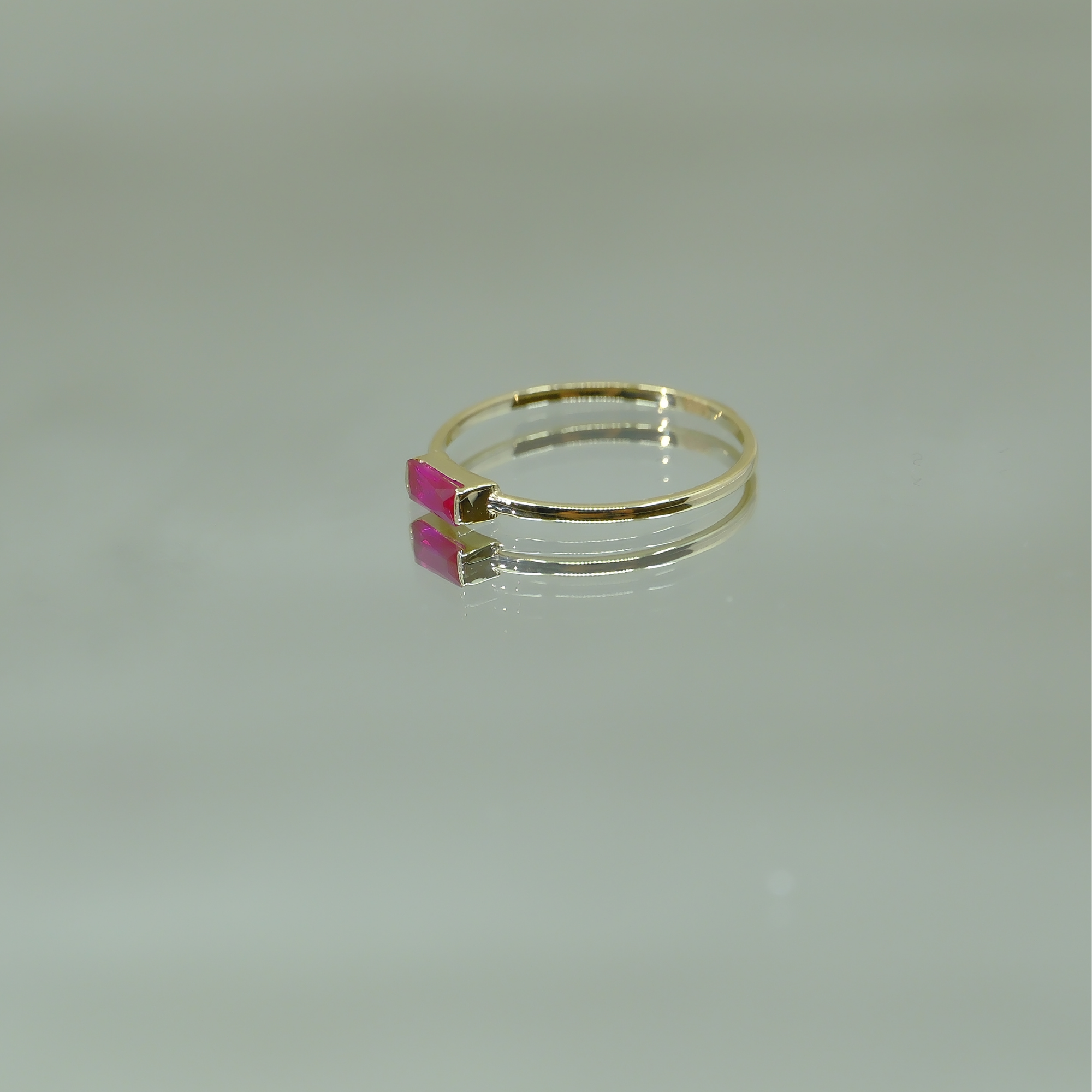 FasekGoldGÜMÜŞGümüş Ruby (Yakut) Baget Tek Taş Yüzük-Minimal Eklem Yüzügü