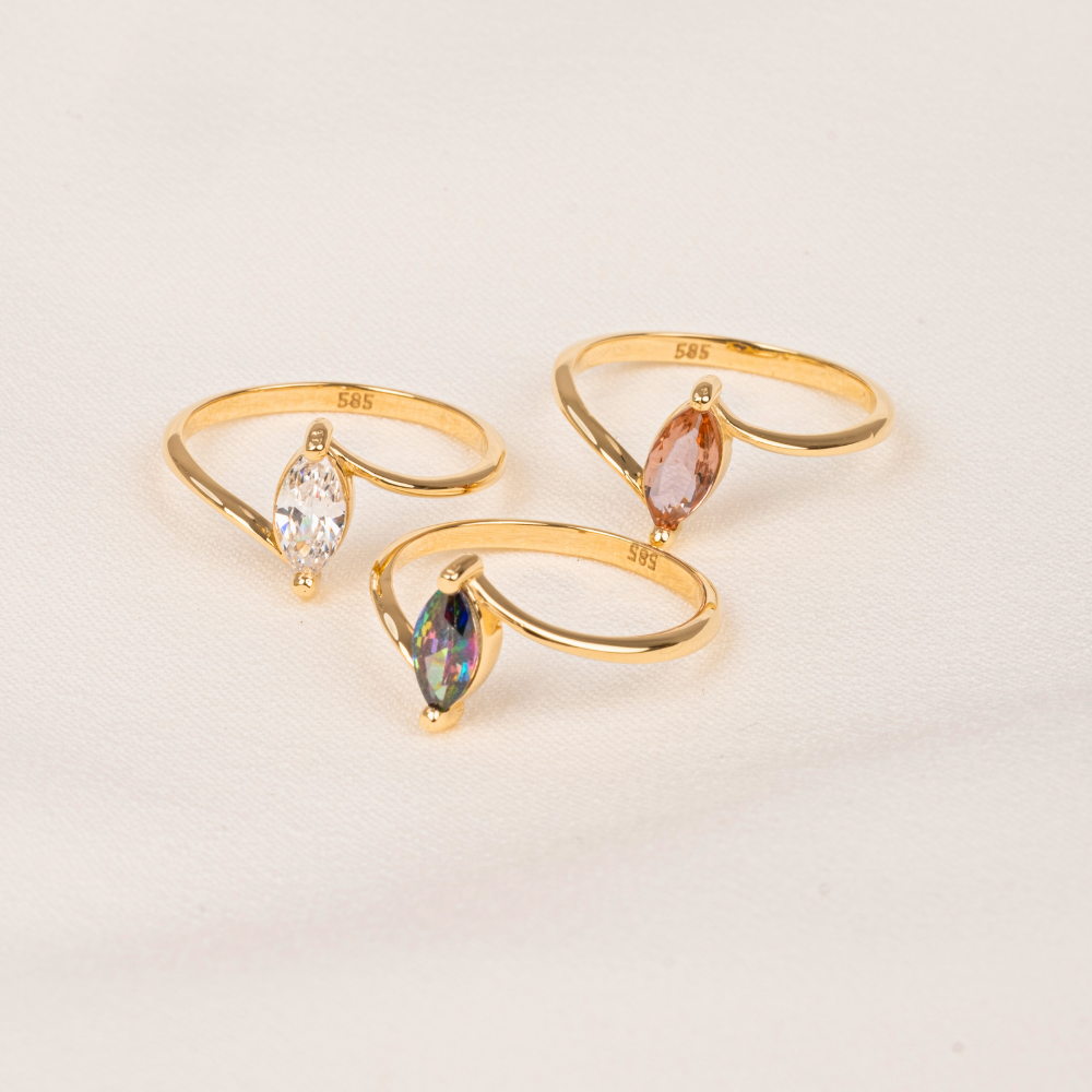 FasekGoldGÜMÜŞGümüş Yüzük - 0.60 Karat Mekik Mistik Topaz Taşlı Es 925 Ayar Gümüş Evlilik Teklifi Yüzüğü