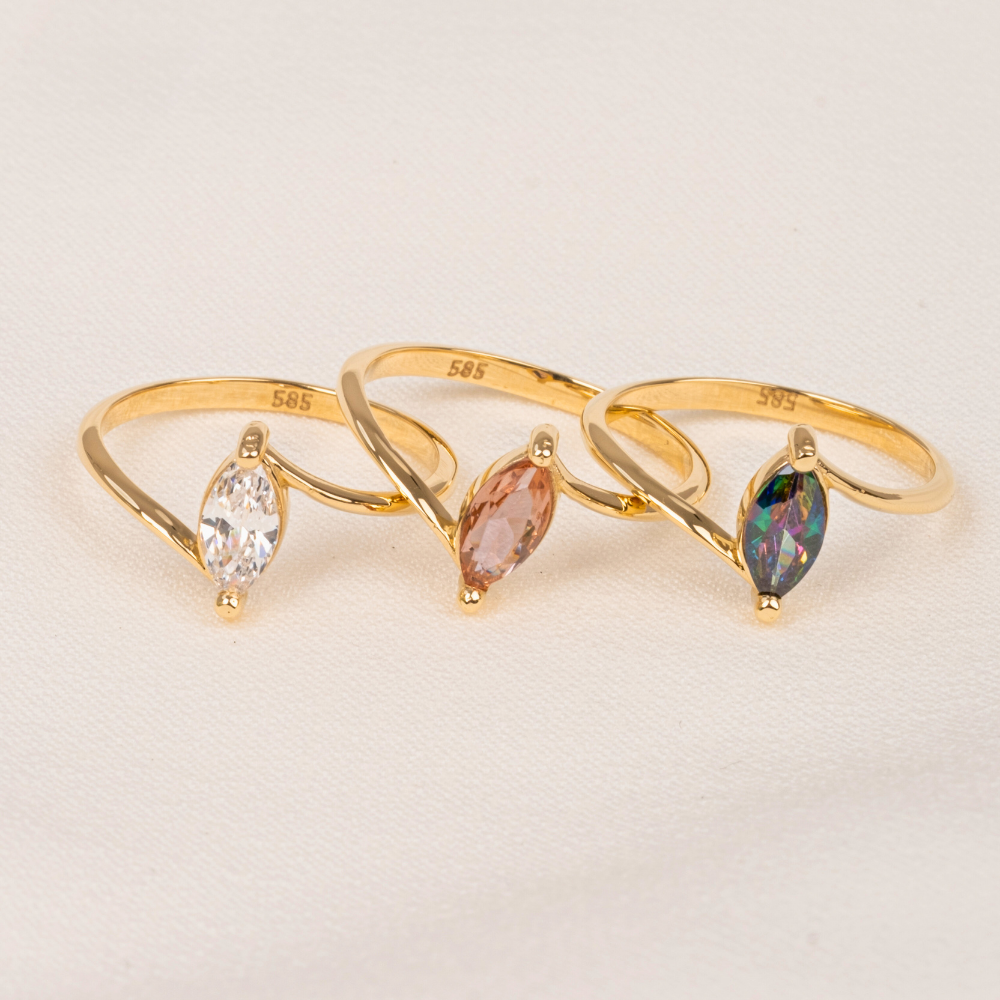 FasekGoldGÜMÜŞGümüş Yüzük - 0.60 Karat Mekik Mistik Topaz Taşlı Es 925 Ayar Gümüş Evlilik Teklifi Yüzüğü