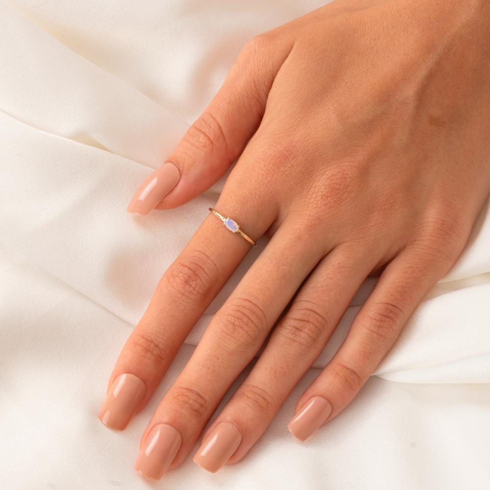 FasekGoldGÜMÜŞGümüş Yüzük - 0.50 Karat Oval Sade Minimal Pembe Kuvars 925 Ayar Tektaş Gümüş Yüzük