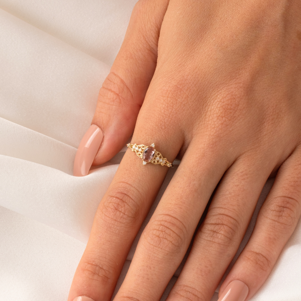 FasekGoldGÜMÜŞGümüş Yüzük - 0.50 Karat Love Zultanit Taşlı Prenses 925 Ayar Gümüş Evlilik Teklifi Yüzüğü