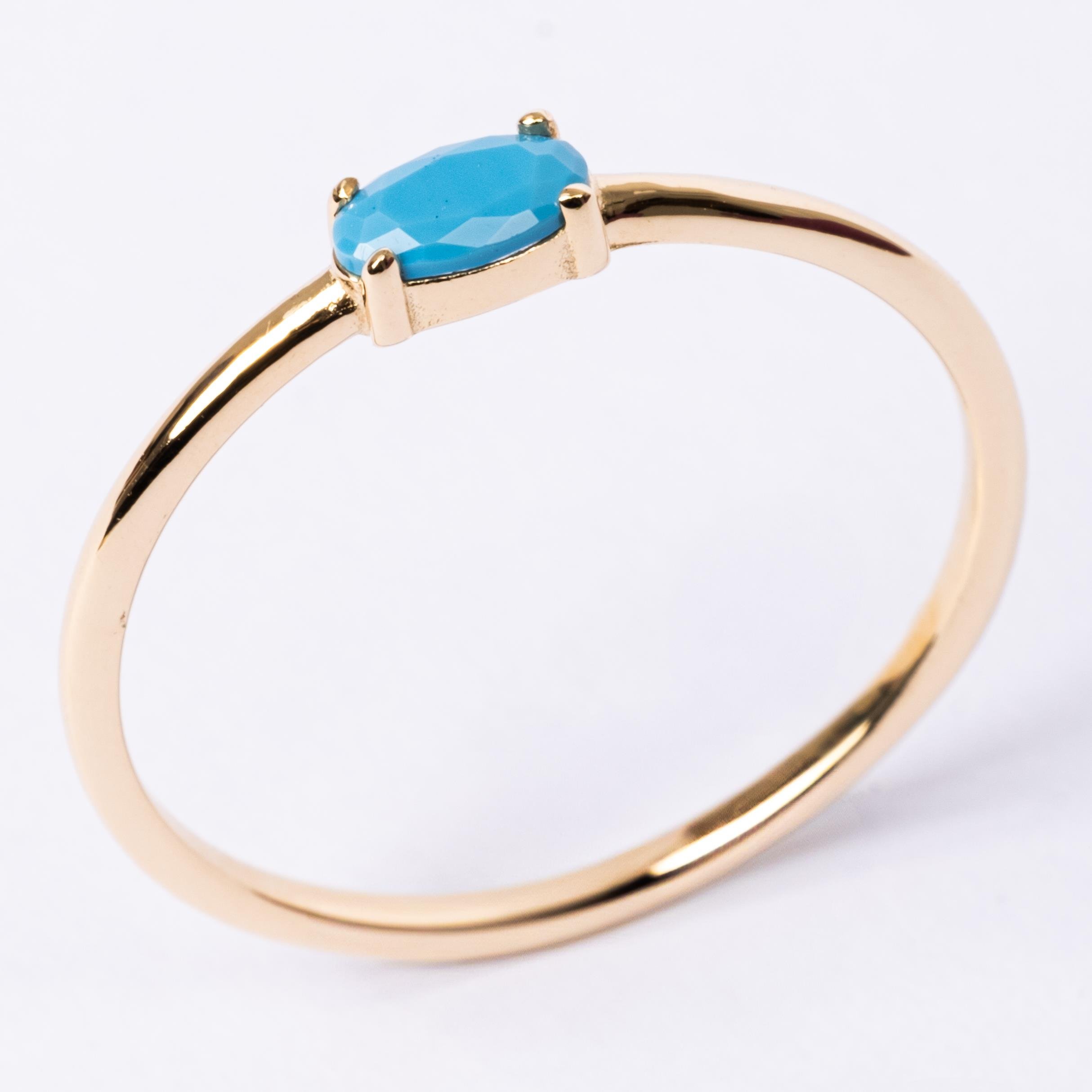 FasekGoldGÜMÜŞGümüş Yüzük - 0.50 Karat Oval Sade Minimal Firuze (Turkuaz) 925 Ayar Tektaş Gümüş Yüzük