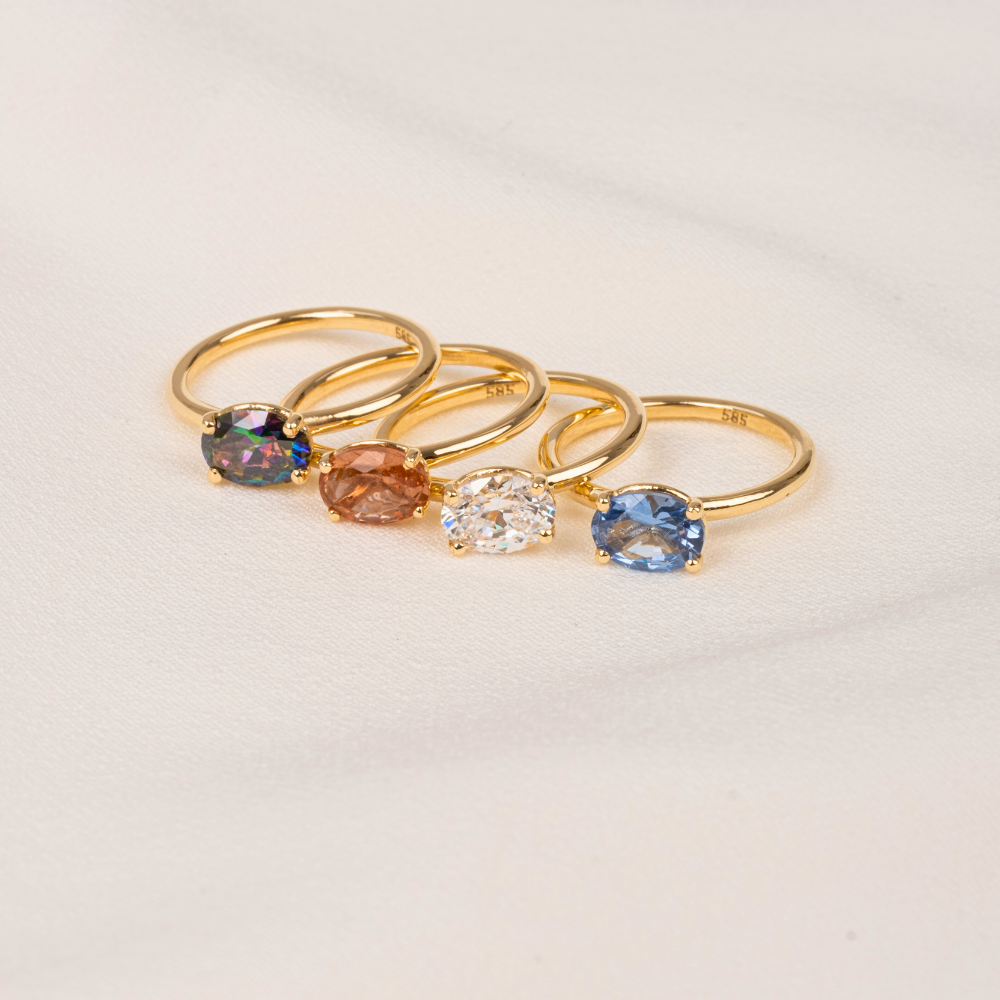 FasekGoldGÜMÜŞGümüş Yüzük - 1.10 Karat Yan Blue Topaz Taşlı Octagon 925 Ayar Gümüş Evlilik Teklifi Yüzüğü