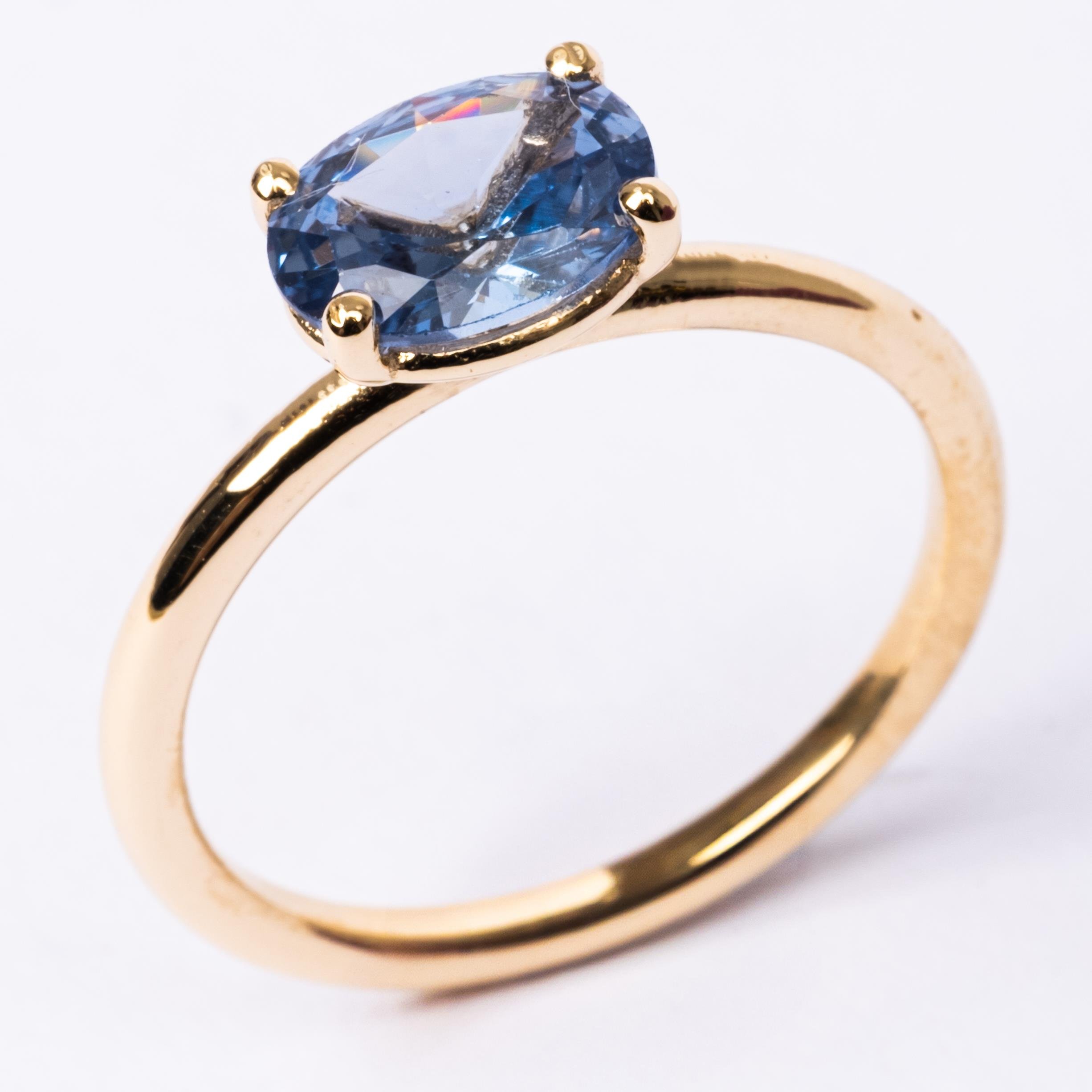 FasekGoldGÜMÜŞGümüş Yüzük - 1.10 Karat Yan Blue Topaz Taşlı Octagon 925 Ayar Gümüş Evlilik Teklifi Yüzüğü