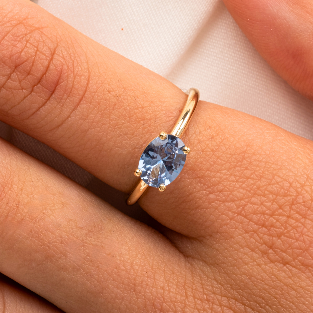 FasekGoldGÜMÜŞGümüş Yüzük - 1.10 Karat Yan Blue Topaz Taşlı Octagon 925 Ayar Gümüş Evlilik Teklifi Yüzüğü