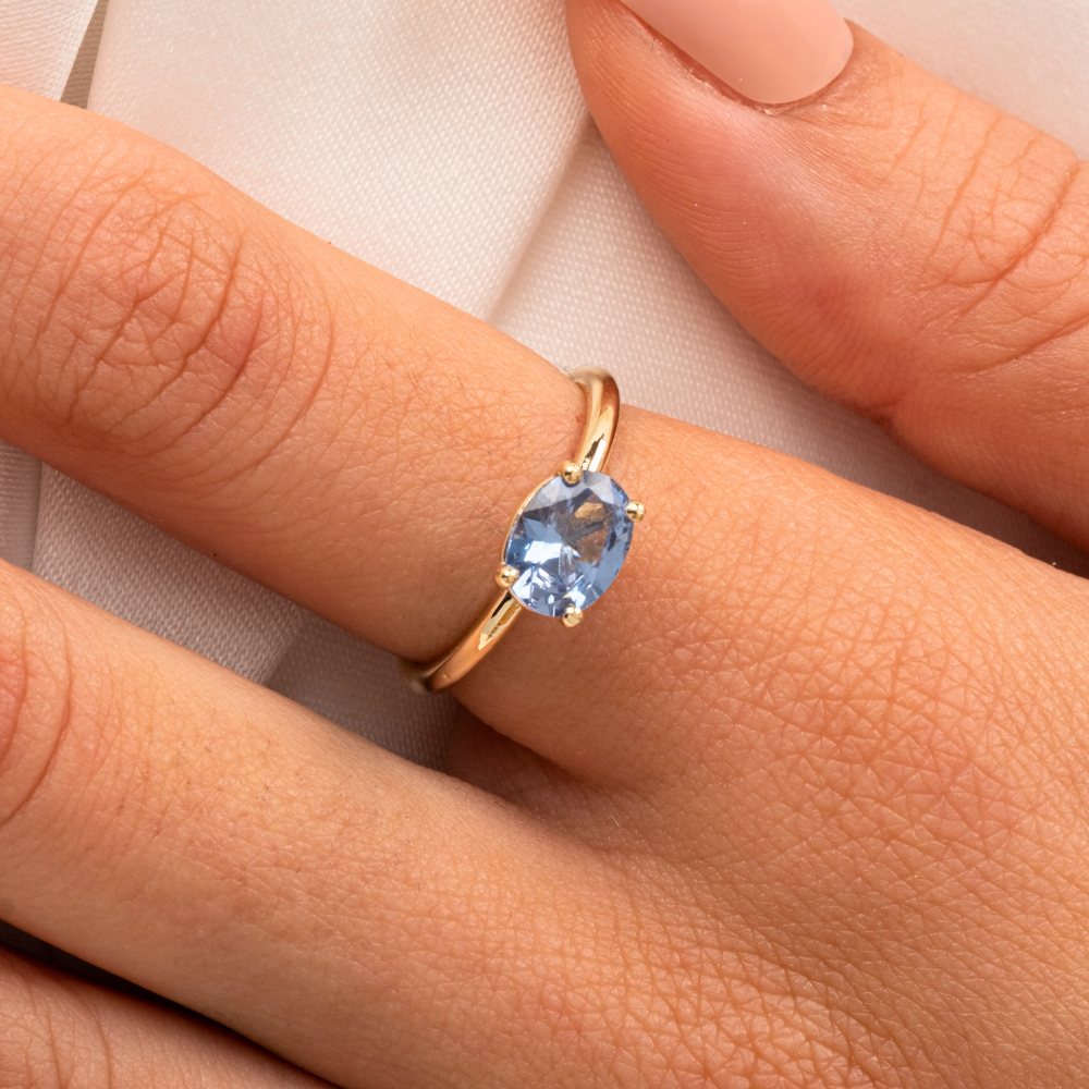 FasekGoldGÜMÜŞGümüş Yüzük - 1.10 Karat Yan Blue Topaz Taşlı Octagon 925 Ayar Gümüş Evlilik Teklifi Yüzüğü