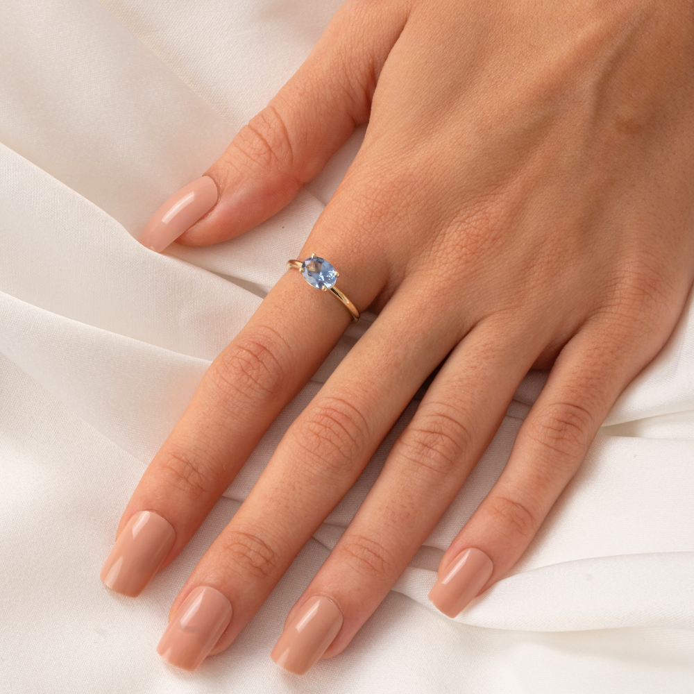FasekGoldGÜMÜŞGümüş Yüzük - 1.10 Karat Yan Blue Topaz Taşlı Octagon 925 Ayar Gümüş Evlilik Teklifi Yüzüğü